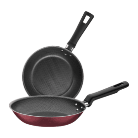 طقم مقلاة ألومنيوم مع طلاء داخلي وخارجي ستارفلون ماكس غير لاصق ومقبض باكليت أحمر 2 قطعة Loreto