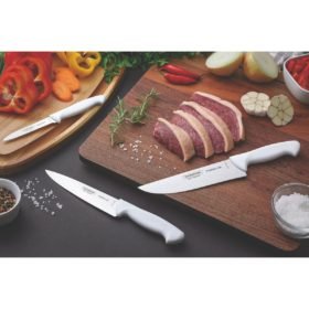 Alternative view of سكين مطبخ ترامونتينا ممتاز من الفولاذ المقاوم للصدأ مقاس 7 أنش بمقبض أبيض من البولي بروبيلين