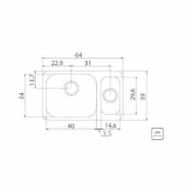 Alternative view of حوض مع حوض خدمي لامع  من الفولاذ المقاوم للصدأ Tramontina Isis Plus 1.5 C 34 BL بلمسة نهائية من الساتان لـ Undermount 58x34 سم