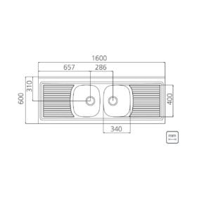 Alternative view of سنك حوضين وجناحين 160x60 سم