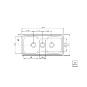 Alternative view of حوض ترامونتينا مزدوج من الفولاذ المقاوم للصدأ 100 × 50 سم مع نصف وعاء إضافي بصمام