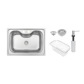 Tramontina Morgana 60 FX حوض داخلي من الستانلس ستيل مع صمام وموزع صابون وسلة 69x49 سم