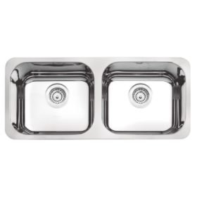 حوض من الفولاذ المقاوم للصدأ Tramontina Isis Plus 2C 40 BL مع طلاء مرآة لتلميع Undermount 84x34 سم