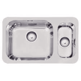 حوض مع حوض خدمي لامع  من الفولاذ المقاوم للصدأ Tramontina Isis Plus 1.5 C 34 BL بلمسة نهائية من الساتان لـ Undermount 58x34 سم