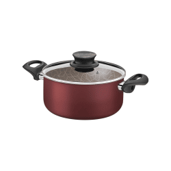 قدر من الألومنيوم مع طلاء داخلي وخارجي Starflon Max Red غير لاصق مع غطاء زجاجي ، 18 سم 2.1 لتر Paris