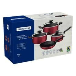 سيت ادوات طبخ 7 قطع لون احمر 8 طبقات من الاستارفلون العازل  مع غطاء زجاجي عالي الجودة