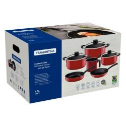 سيت ادوات طبخ 9 قطع لون احمر جودة عالية مع اغطية زجاجية عالية الجودة 8 طبقات من الاستار فلون المانع للالتصاق 11 27899421EBMA001 800x800 1