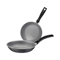 طقم مقالي ألومنيوم للقلي من ترامونتينا توريم مكون من قطعتين مع طلاء  صحي 100% غير اللاصق الداخلي والخارجي بلون الرصاصي