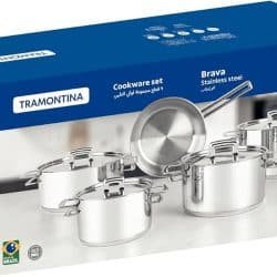 Alternative view of طقم أواني طهي من الفولاذ المقاوم للصدأ من ترامونتينا برافا، مكون من 9 قطع، مع غطاء مسطح وقاعدة ثلاثية الطبقات