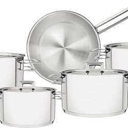 طقم أواني طهي من الفولاذ المقاوم للصدأ من ترامونتينا برافا، مكون من 9 قطع، مع غطاء مسطح وقاعدة ثلاثية الطبقات