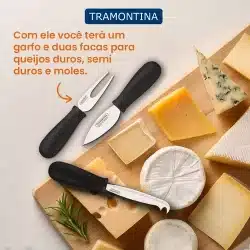 Alternative view of طقم سكاكين جبن بشفرات ستانلس ستيل ومقابض بولي بروبيلين سوداء، 3 قطع