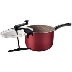 صانعة الفشار من الألومنيوم باللون الأحمر من ترامونتينا باريس مع طبقة غير اللاصقة الداخلية والخارجية صحي 100%، 22 سم، 4.8 لتر