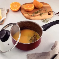 مقلاة صلصة من الألومنيوم من ترامونتينا باريس مع طبقة صحية 100% غير اللاصقة وغطاء زجاجي، 20 سم 2.9 لتر