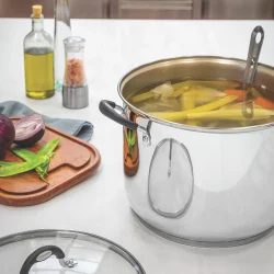 قدر طهي ترامونتينا أسترو المصنوع من السيليكون والفولاذ المقاوم للصدأ مع قاعدة ثلاثية الطبقات وغطاء زجاجي، 30 سم وسعة 20.8 لتر
