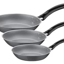 طقم مقلاة ترامونتينا توريم من 3 قطع من الألومنيوم مع طلاء صحي 100% غير اللاصق الداخلي والخارجي بلون الرصاص