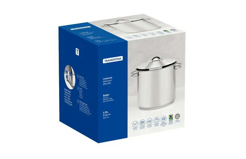 ⁦قدر طهي ترامونتينا من الأستانلس ستيل المقاوم للصدأ ذو قاع ثلاثي الطبقات، 15.7 لتر قطر 28 سم⁩ - الصورة ⁦2⁩
