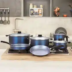 Alternative view of طقم أواني طهي ترامونتينا من الألومنيوم غير اللاصق، 9 قطع، باللون الأزرق