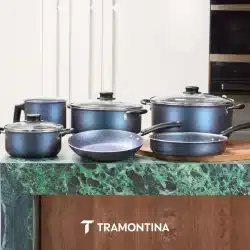 طقم أواني طهي ترامونتينا من الألومنيوم غير اللاصق، 9 قطع، باللون الأزرق