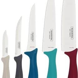 طقم سكاكين ترامونتينا ، 5 قطع، بشفرة من الستنلس ستيل المقاوم للصدأ ومقبض متعدد الألوان من البولي بروبيلين