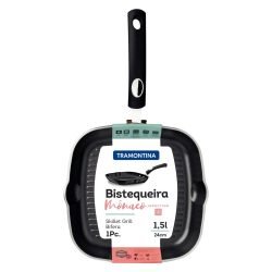 مقلاة شواء من الألومنيوم بالحث الحراري من ترامونتينا موناكو مع طلاء ستارفلون الفاخر غير اللاصق من الداخل والخارج باللون الأسود، 24 سم، 1.5 لتر