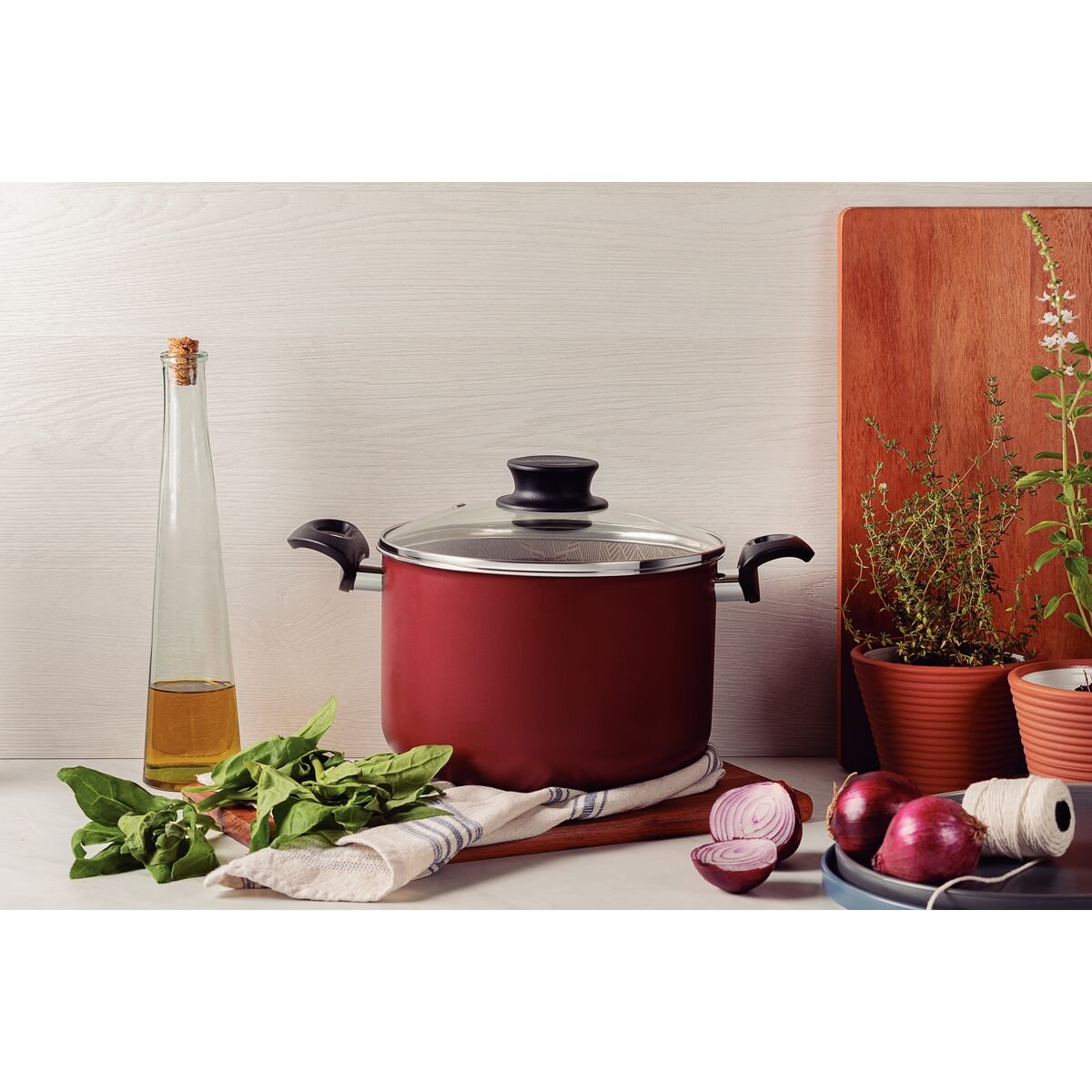 قدر عالي ترامونتينا من الألومنيوم غير لاصق، أحمر، مع غطاء زجاجي،20 سم، 4.2 لتر 2 قدر عالي ترامونتينا من الألومنيوم غير لاصق، أحمر، مع غطاء زجاجي،20 سم، 4.2 لتر - الصورة 2