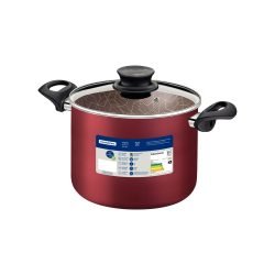 Homepage 90 قدر عالي ترامونتينا من الألومنيوم غير لاصق، أحمر، مع غطاء زجاجي،26 سم، 9.6 لتر