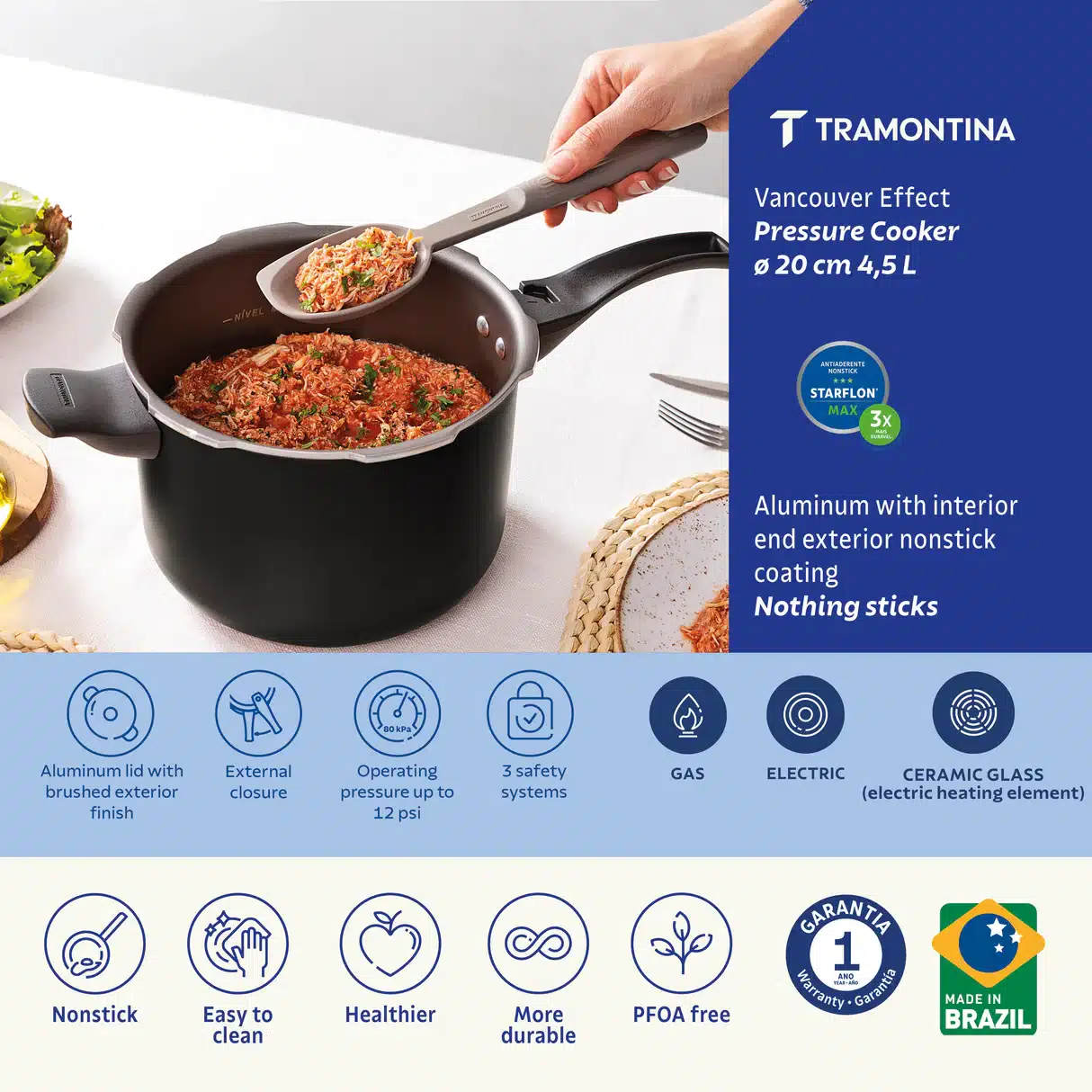 قدر ضغط ترامونتينا فانكوفر إيفيكت المصنوعة من الألومنيوم الأسود، مطلية من الداخل والخارج بطبقة ستارفلون ماكس غير لاصقة، 20 سم، 4.5 لتر، 3 قدر ضغط ترامونتينا فانكوفر إيفيكت المصنوعة من الألومنيوم الأسود، مطلية من الداخل والخارج بطبقة ستارفلون ماكس غير لاصقة، 20 سم، 4.5 لتر، - الصورة 3