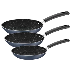 Homepage 50 طقم مقلاة ترامونتينا توريم من الألومنيوم مكون من 3 قطع مع طلاء ستارفلون ماكس غير لاصق من الداخل والخارج، أزرق 20-24-26 سم