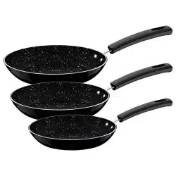 Homepage 52 طقم مقلاة ترامونتينا من الألومنيوم الأسود مع طلاء ستارفلون ماكس غير لاصق من الداخل والخارج، 3 قطع 20-24-26 سم