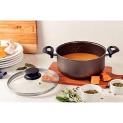 قدر ترامونتينا باريس من الألومنيوم مع طلاء داخلي وخارجي غير لاصق من ستارفلون ماكس الرصاصي وغطاء زجاجي، 28 سم 8 لتر