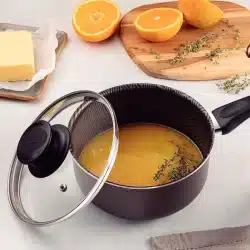 Homepage 42 قدر صلصة ترامونتينا باريس من الألومنيوم مع طلاء ستارفلون ماكس الرصاصي غير اللاصق من الداخل والخارج مع غطاء زجاجي، 16 سم، 1.5 لتر